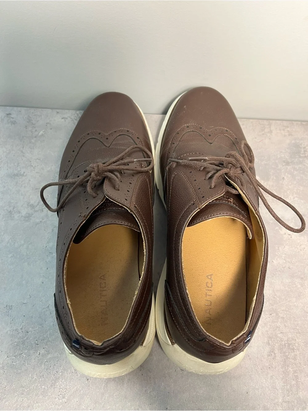 Nautica Brown Leather Wingtip Oxford Shoes Comfortable Dress Casual Men’s 10.5